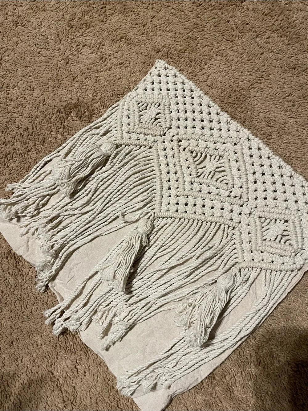 Cream Macrame Boho Throw Pillow Cover